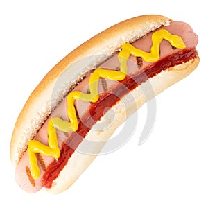 Hot dog with mustard isolated on white background. ÃÂ¡lipping path photo